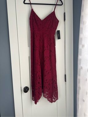 Lulus Lace Midi Slip Dress in Burgundy